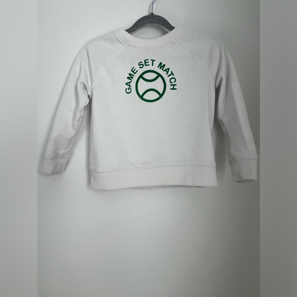 JANIE AND JACK TENNIS SWEATSHIRT WHITE WITH GREEN LOGO SIZE 3T